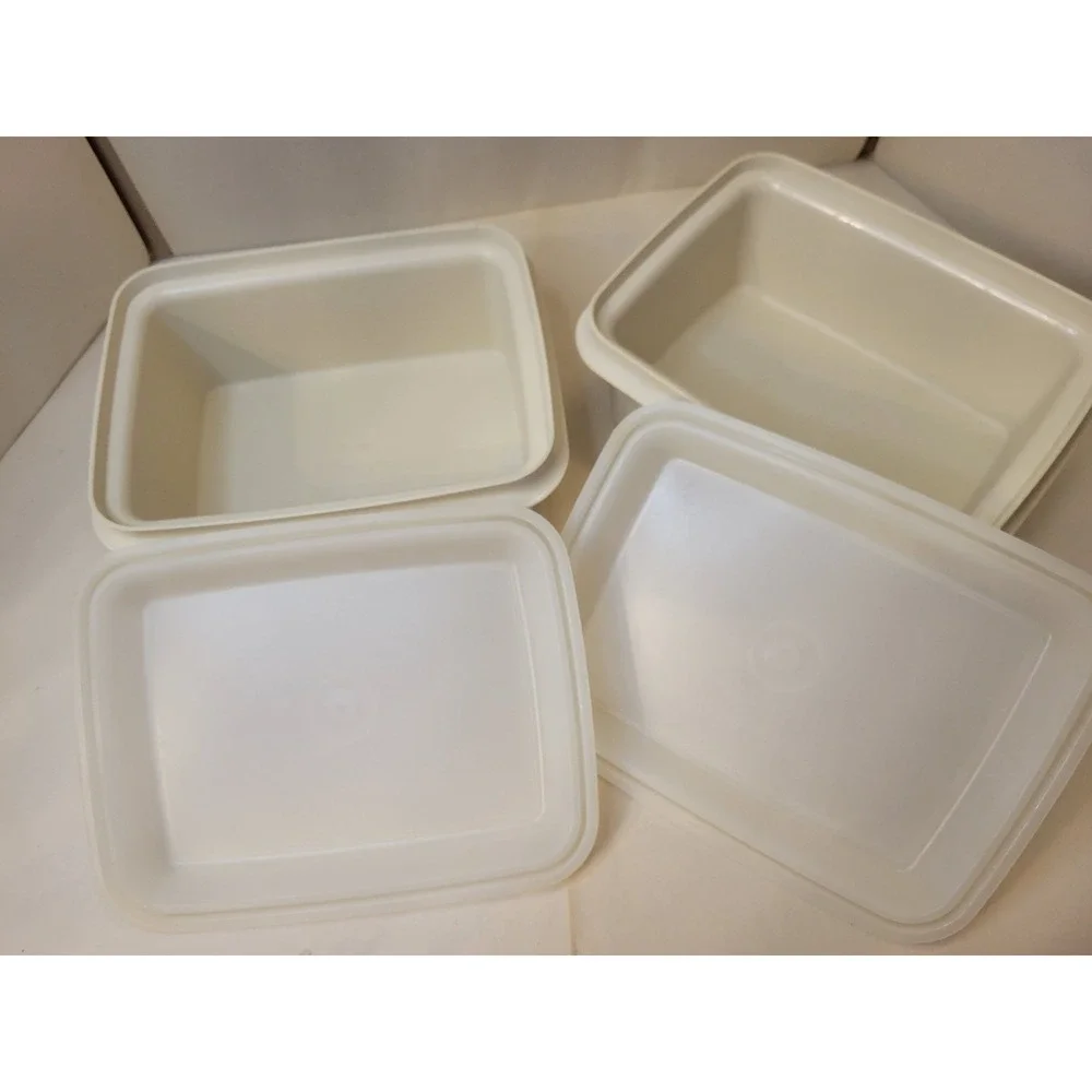 Tupperware Freeze N Save Ice Cream Keeper Set 2 Beige Rectangular Containers